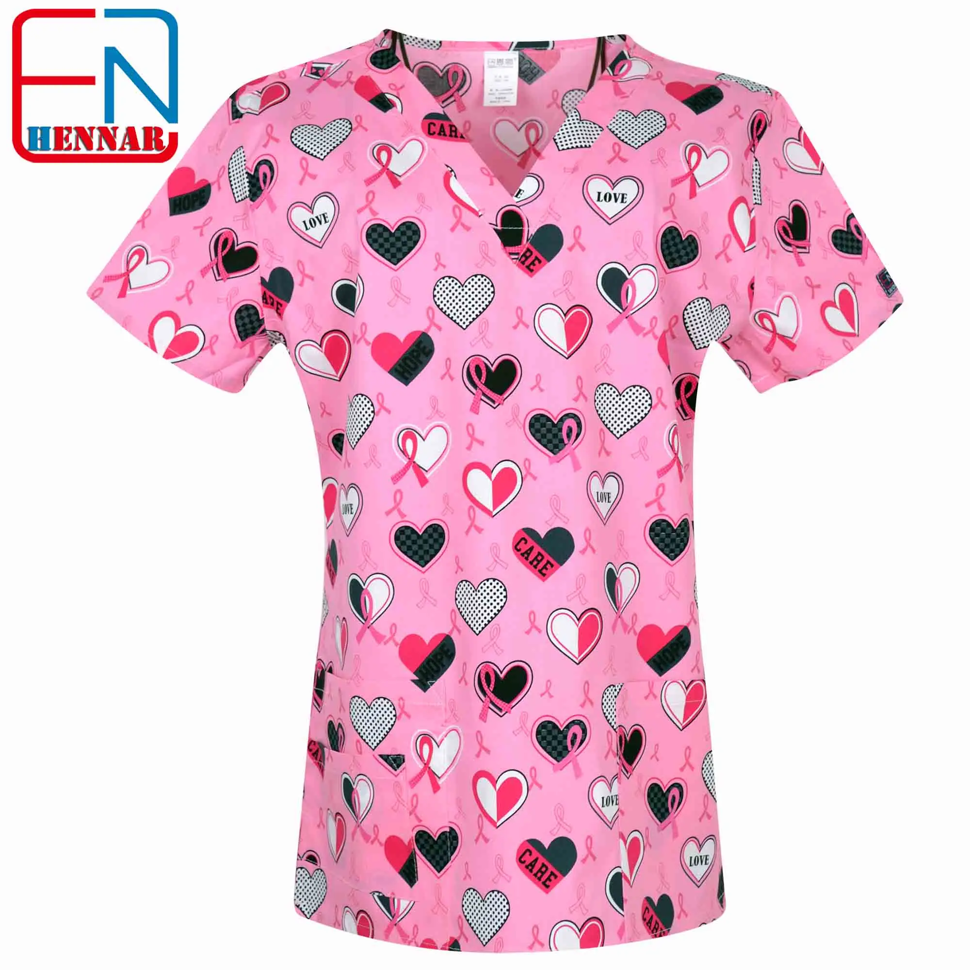 Brand medical scrub tops for women surgical scrubs,scrub uniform in print cotton maotou series ai xin - Цвет: As photo