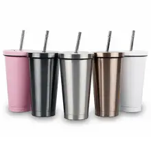 

50%HOTStainless Steel Mug Anti-corrosion Spill-proof with Lid Straw Rustproof Coffee Mug for Travel