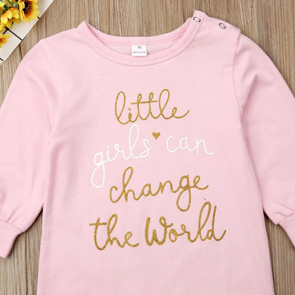 Комбинезон с надписью для новорожденных девочек; одежда с длинными рукавами; сезон осень-зима; Детский комбинезон для девочек; милый розовый комбинезон с оборками для маленьких девочек