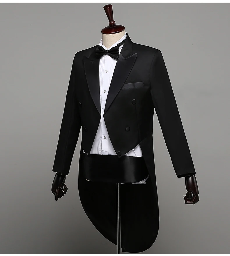 Смокинг Платье XS-XL мужчин классический черный блестящий лацкан хвост пальто смокинг Свадебный Жених сценический певец 2 шт костюмы платье пальто хвосты