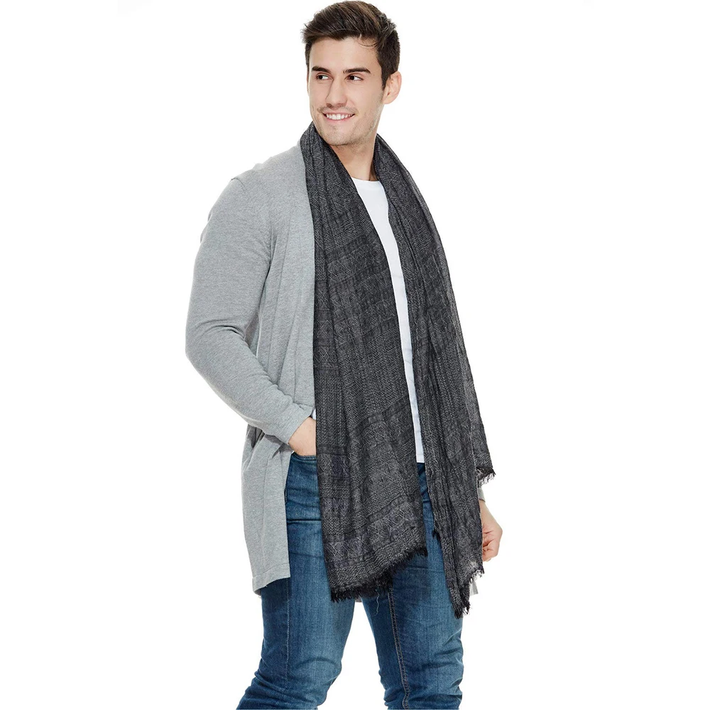 Мужской брендовый модный шарф из окрашенной пряжи и складок, Одноцветный шарф из пашмины, шаль, зимние теплые мягкие шарфы для мужчин 80x200 см