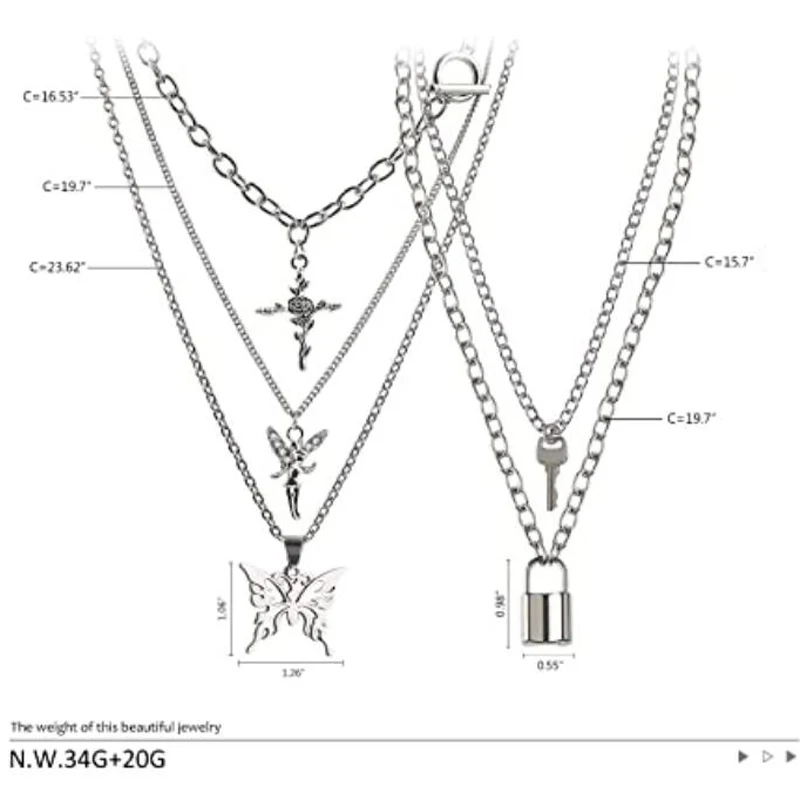 Lock Key Pendants Chains Necklace Set for Eboy Egirl Men Male Emo