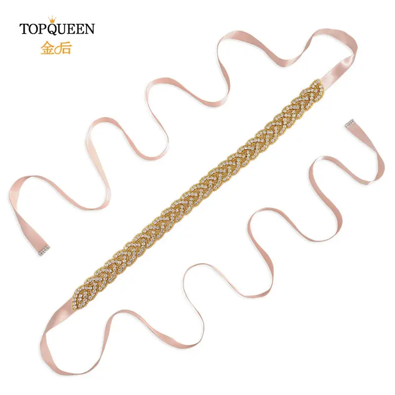 TOPQUEEN S216-G золото талия пояс необычные Стразы кушак Золотые бусы свадебный пояс золотой пояс для женщин ремни свадебные sashs Свадебные - Цвет: vintage pink