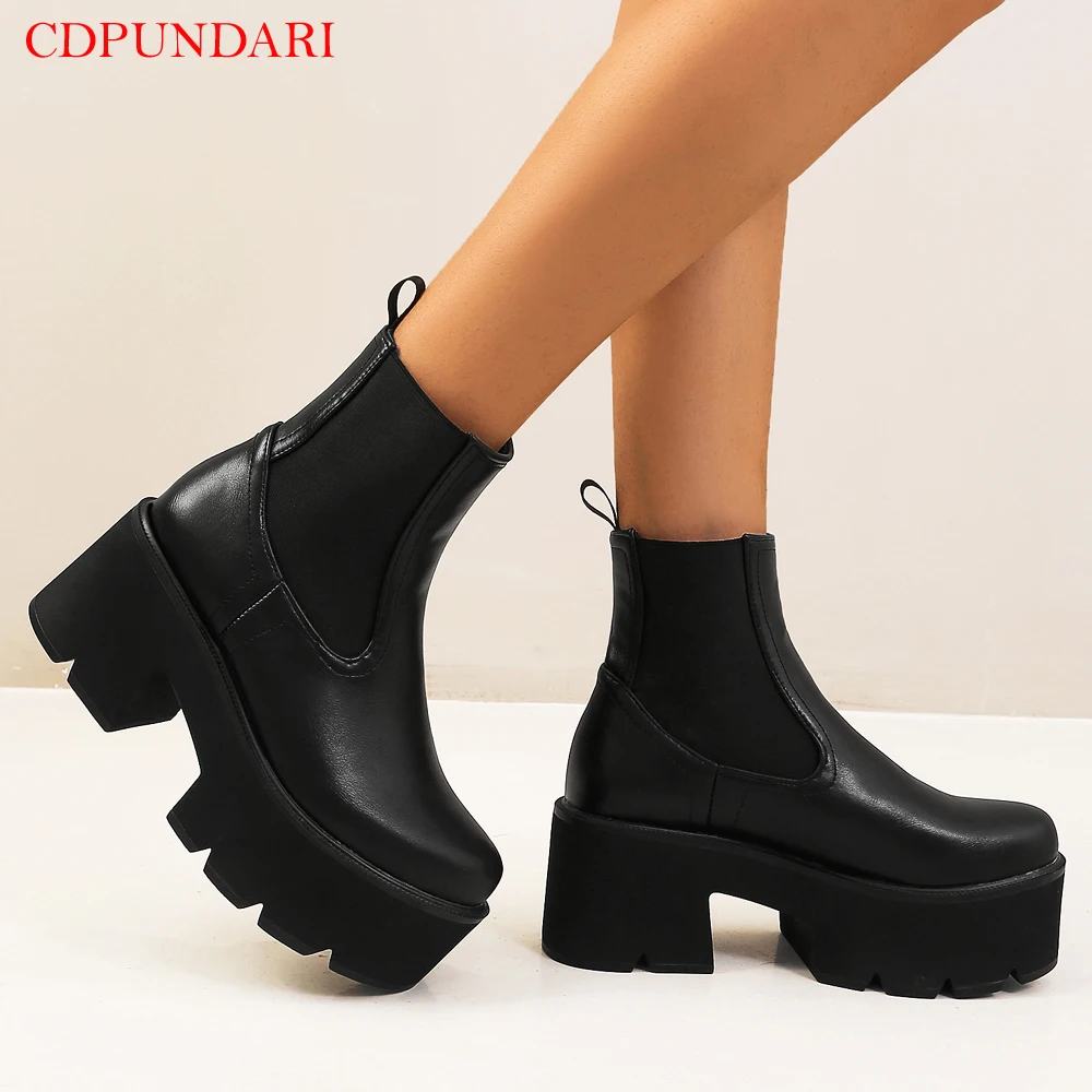 Botas gruesas para motocicleta para mujer, botines con plataforma, zapatos  de estilo Punk urbano, color negro, para primavera y otoño, color  marrón|Botas hasta el tobillo| - AliExpress
