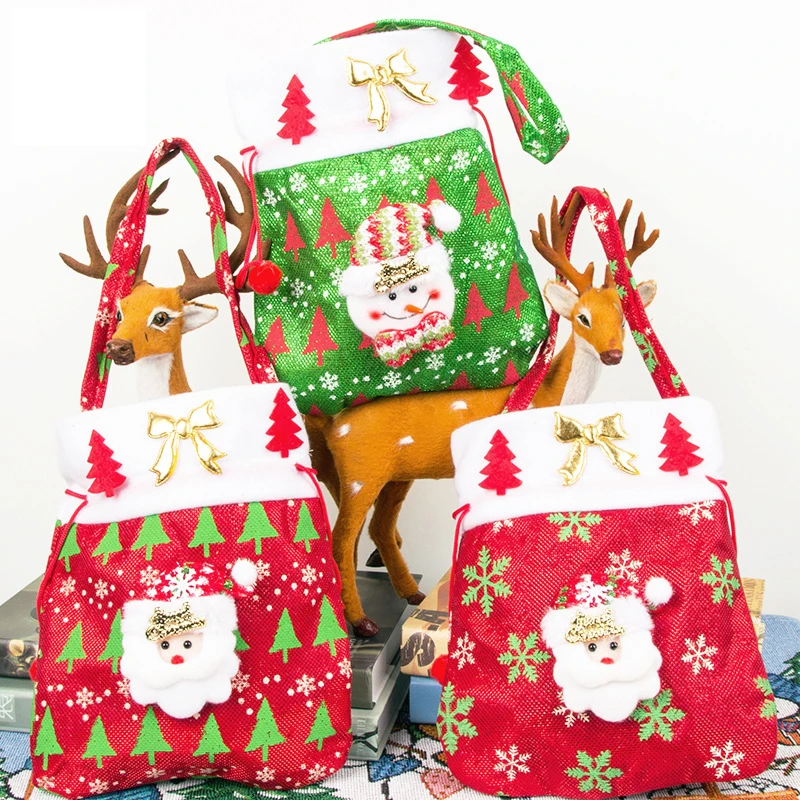 

2020 Christmas Gift Bag New Linen Cartoon Christmas Candy Bag Tote Bag Santa Gift Bag Drawstring Grinch Christmas Cloth Bags