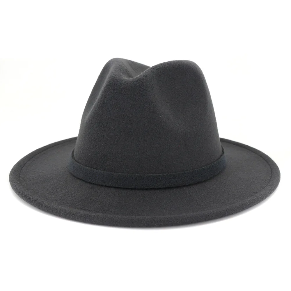 Чистый цвет Ретро Fedora шляпа для женщин войлочная широкая шляпа Винтаж Джаз Fedora Шляпа пара кепка осень chapeau femme AD0879