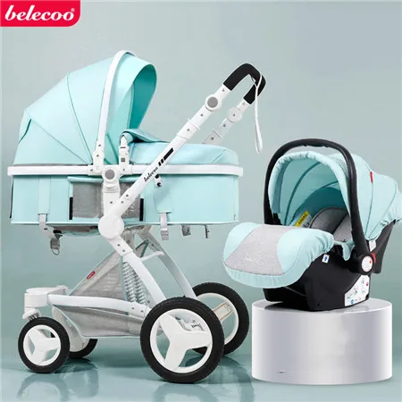 2 pcs blue Belecoo Роскошная детская коляска 3 в 1, коляска с высоким пейзажем, прогулочная коляска 2 в 1, подходит для отдыха и сидения - Цвет: 2 pcs blue