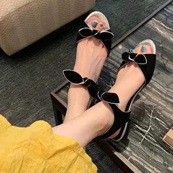 

kmeioo sweet black flat shoes woman bowtie sandals open toe flats summer casual shoes women fashion ankle strap flats
