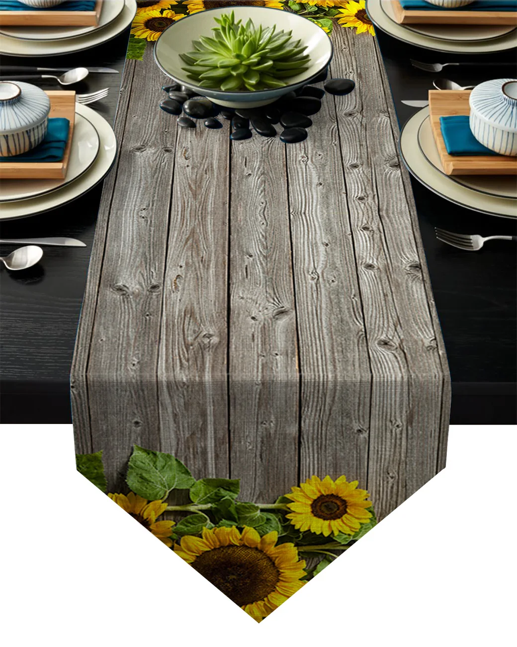 

Sunflower Wood Plank Background Rable Runners Tablecloths Decoration Vintage Wedding Party Table Runner Small Long Tabel Runner