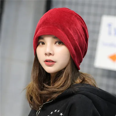 red Новинка, Женская бархатная шапка бини, зимняя теплая полиэфирная шапка Skullies Beanies для женщин, одноцветная велюровая шапка, шапка, Прямая поставка - Цвет: red