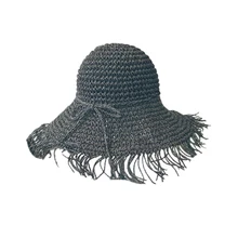 Соломенная шляпа с бахромой, с бантом, широкая трава, женская летняя шляпа, пляжный козырек, Открытый Отдых, пляж, солнце, шляпа, складной