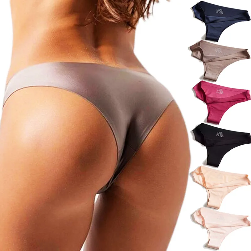 Smooth Seamless Panties G-string Thongs Women Briefs Breathable Nylon Low Rise Lingerie Ice Silk Briefs Lady Underwear Plus Size sexy men thongs sissy seamless low waist ice silk panties g string penis sheath cock pouch gay wear briefs erotic underwear