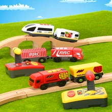 Радиоуправляемая электрическая магнитная железная дорога со звуком и светильник для экспресс-грузовиков, деревянная железная дорога для поезда, Детская электрическая игрушка, детские игрушки