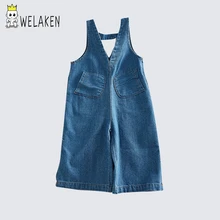 WeLaken/джинсовые детские комбинезоны; Новое поступление; модные корейские штаны на подтяжках для маленьких девочек; детская одежда