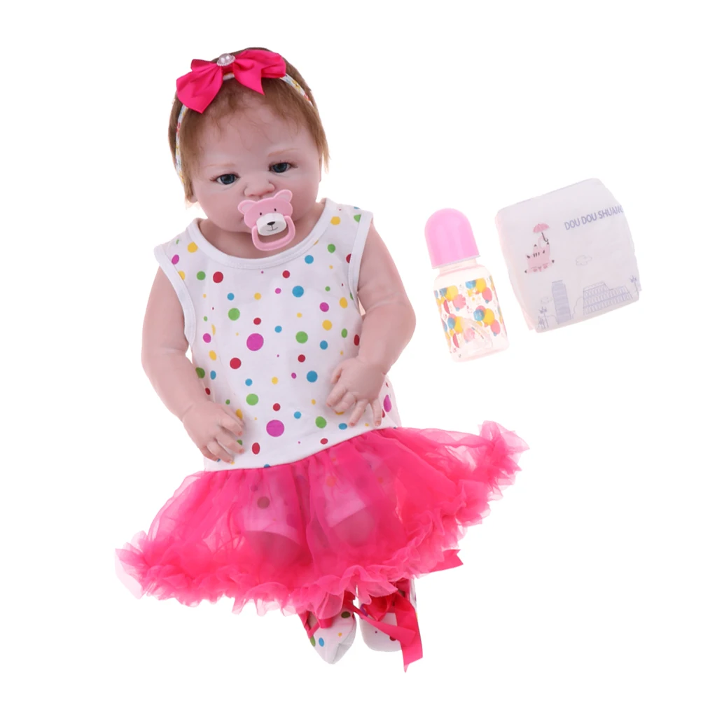 Real Life 18inch Reborn Baby Girl Doll Newborn Size Fake Toddler Doll – Hand Rooted Pure Mohair Hair and Hand-drawn Nails