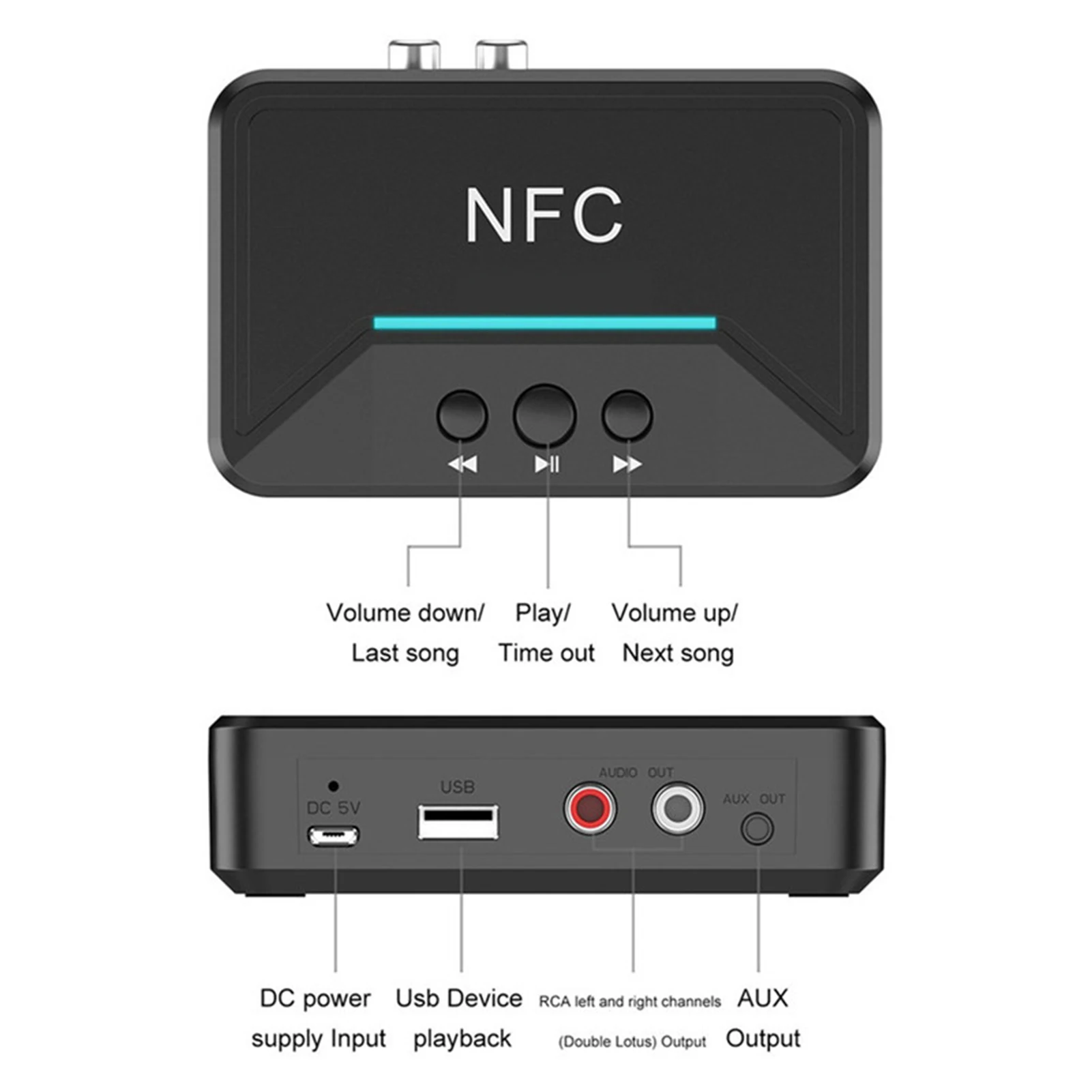 NFC Bluetooth 5 0 EDR Recevier Wireless Audio Adapter With RCA 3 5MM AUX Jack Stereo Music Receiver For Headphone PC Car