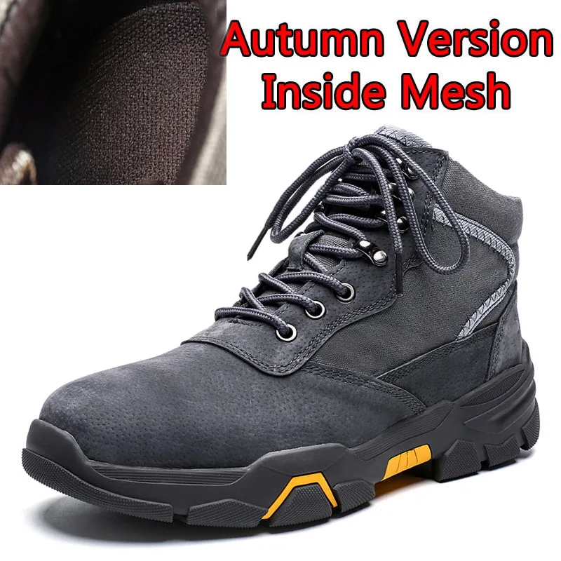01 Autumn Gray SURGUT/Брендовые мужские зимние ботинки зимние плюшевые теплые мотоциклетные ботинки мужские Нескользящие ботильоны на шнуровке Осенняя мужская Рабочая обувь - Цвет: 01 Autumn Gray