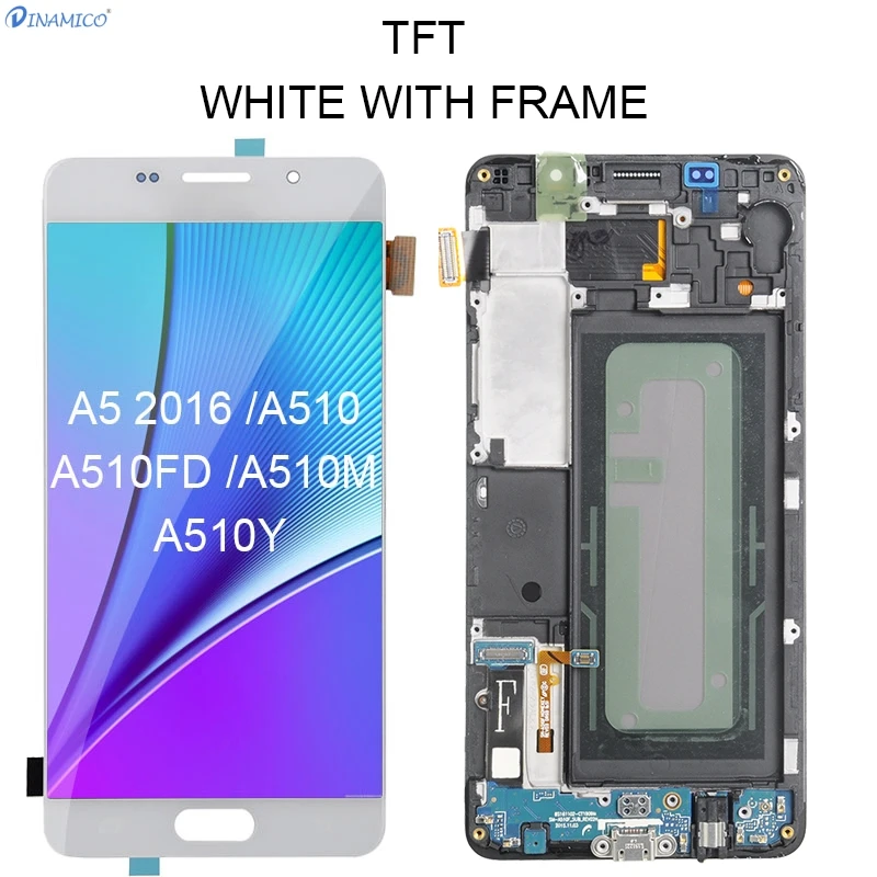 Dinamico OLED A5 Lcd для samsung Galaxy A510 Lcd A5100 A510M A510Y A510F дисплей с кодирующий преобразователь сенсорного экрана в сборе - Цвет: TFT White With Frame