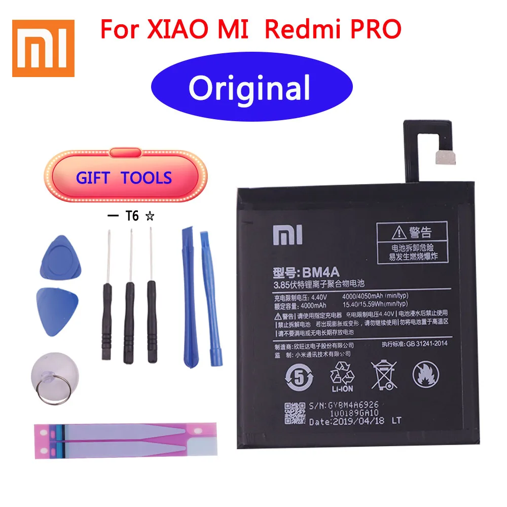 

original Battery 4000mAh BM4A Phone Batteries for Xiaomi Hongmi Redmi Pro Battery+ToolS