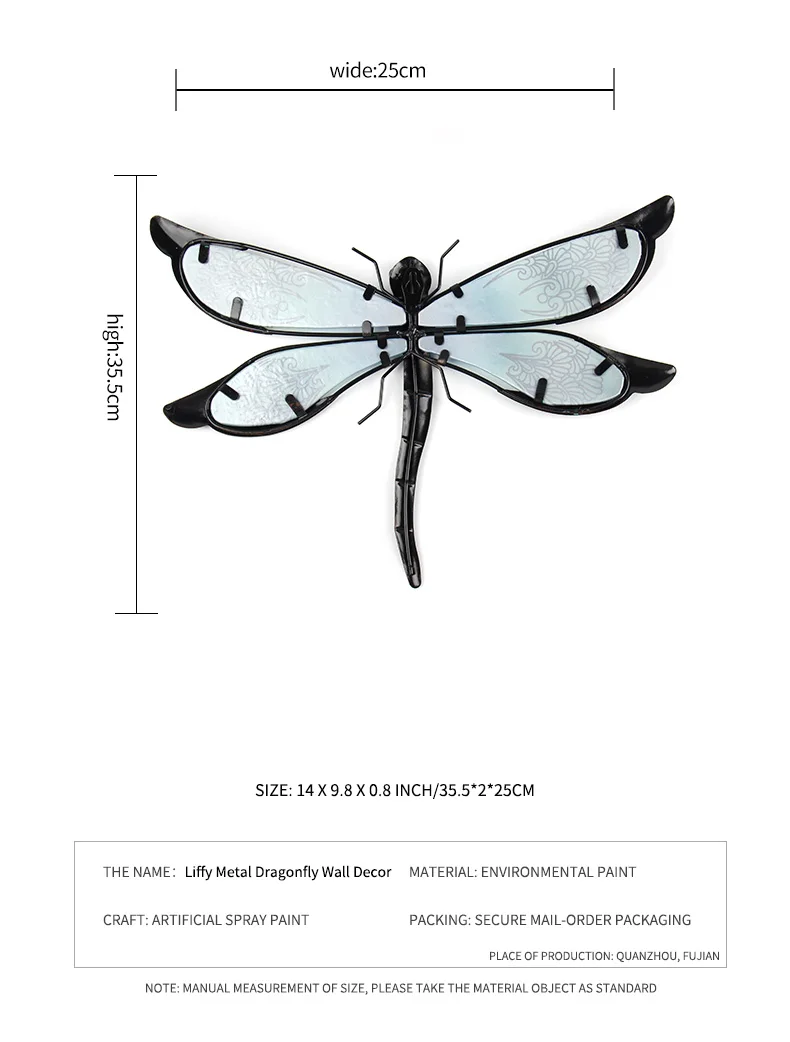 Metal Dragonfly Wall Artwork for Garden Decoration Miniaturas Animal Outdoor Statues and Sculptures for Yard Decoration