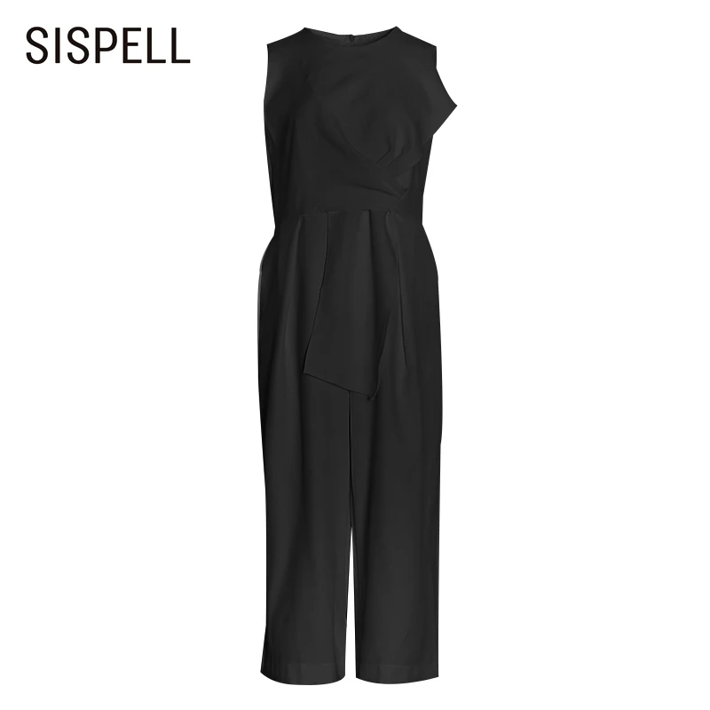 

SISPELL Lace Up Ruched For Female Jumpsuit O Neck Sleeveless High Waist Loose Bottom Women's Casual Jumpsuit 2020 Fashion New