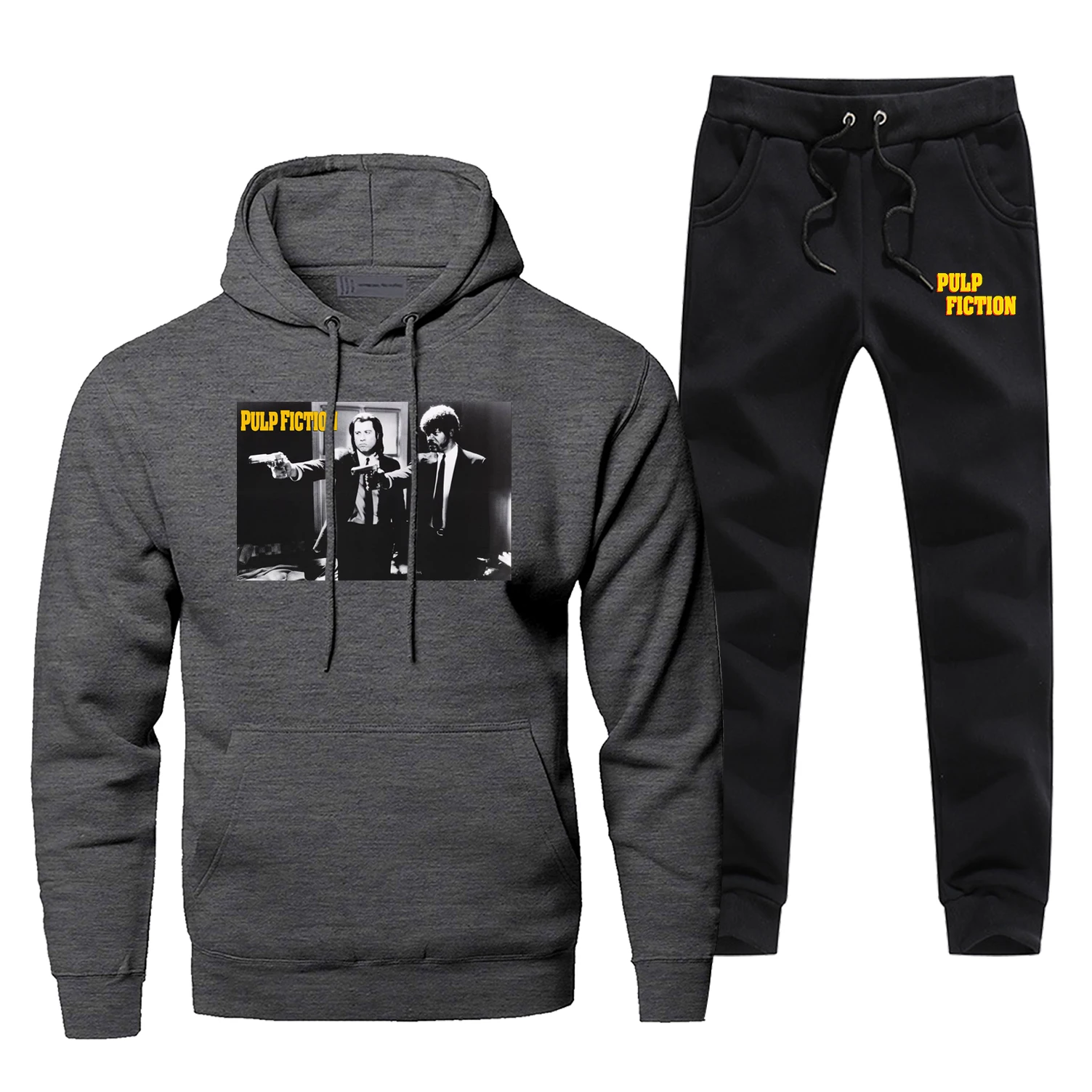 Movie Pulp Fiction Django Kill Bill 2 John Travolta Men's Hoodies+pants 2Pcs Sets Casual Winter Warm Fleece Sportswear Tracksuit