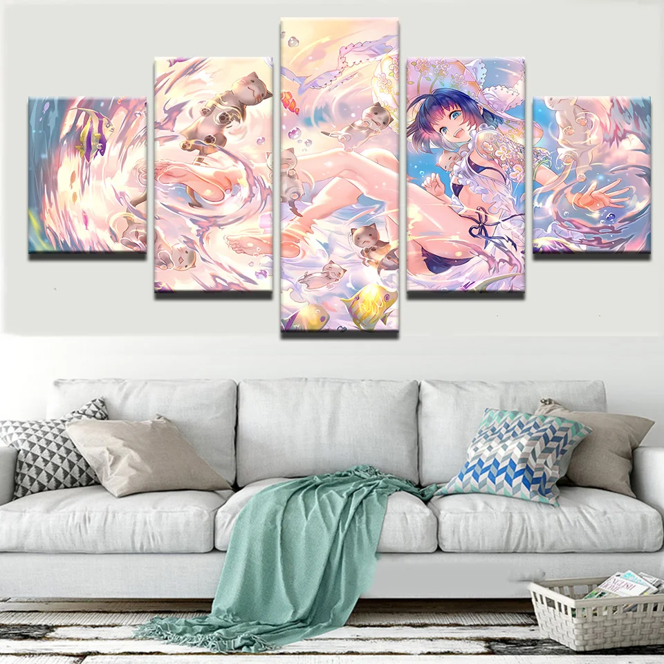 Плакаты на холсте с HD-печатью домашний декор 5 шт. красивая аниме девушка
