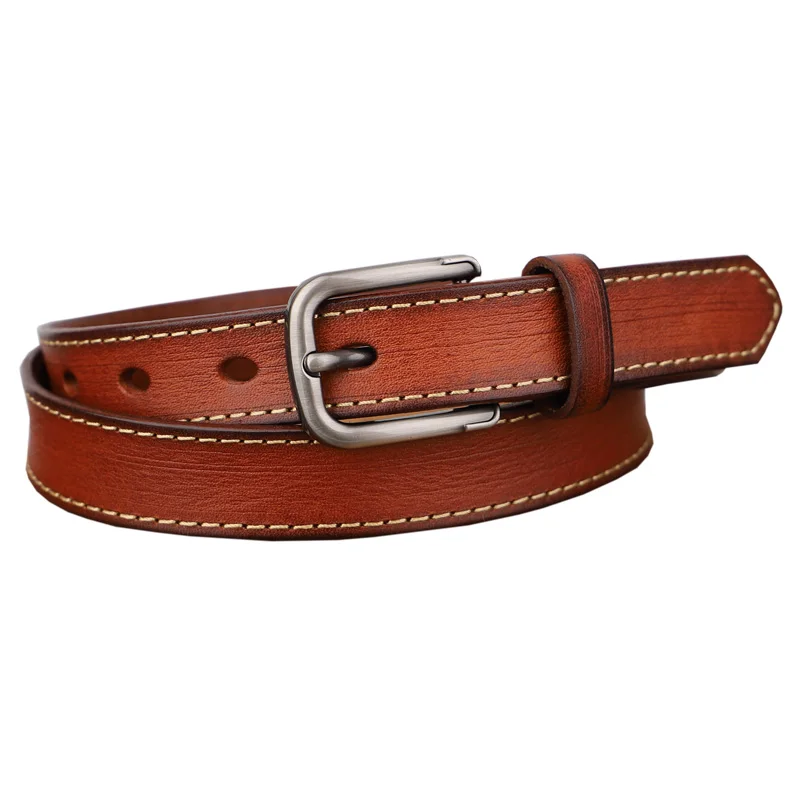 

Belts for Women Genuine Leather Brown Cowhide Fashion All-match Thin Belt Casual Pin Buckle Vintage Jeans Waistband High Quality
