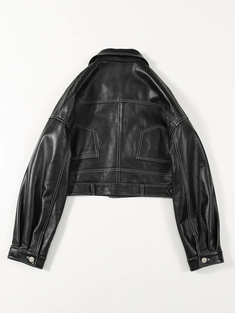 

Autumn 2020 Commuter Leather Garment Sheepskin Slim Short Long Sleeve Coat
