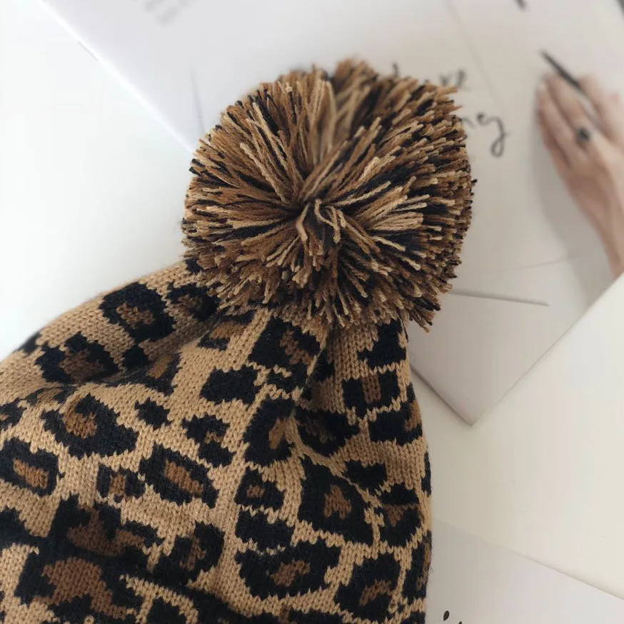 Vantage вязаная шапка теплая леопардовая печать Pom Beanies шапка женские зимние шапки для женщин