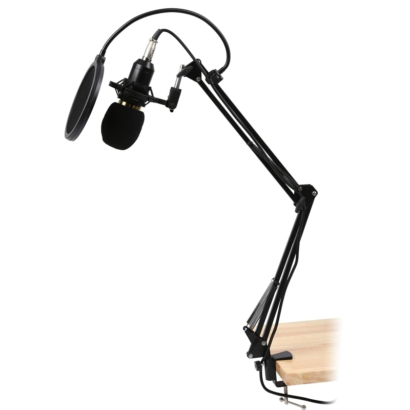 

BM800 Condenser Microphone Kit Studio Suspension Boom Scissor Arm Sound Card Black