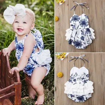 

Neugeborenes Baby Mädchen Floral Kleidung Strap Strampler Overall Sommer Outfit