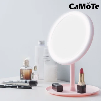 

portable Adjustable led make-up mirror circular luminous warm light stand Led cosmetic mirror USB recharge hand take in mirror
