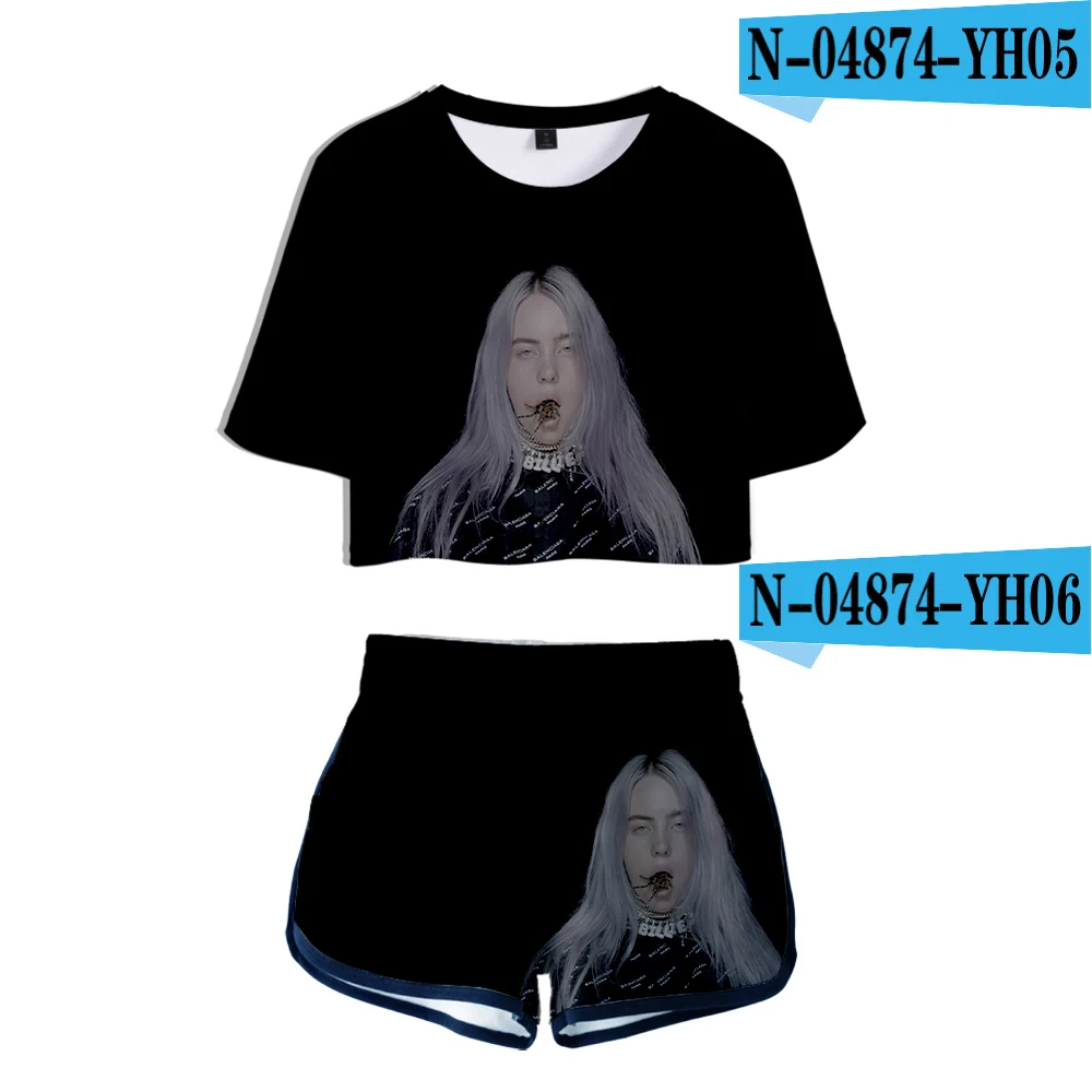 Billie Eilish мини шорты, футболка, Женские сексуальные шорты, спортивный костюм, Летние удобные дышащие шорты, короткая 3D футболка - Цвет: 3D