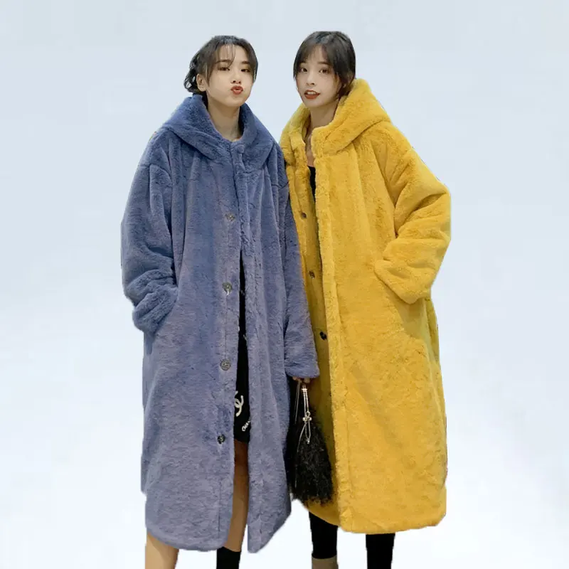 

Oversized Winter Warm hooded Jacket women Thicken Long Coat Solid color Faux Fur Coat Women Casual Women Fur Faux Jacket Outwear