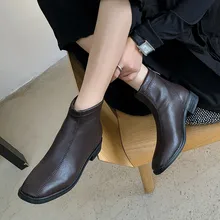 SAGACE Women Ladies Fashion Casual Winter WarmSquare Heels Short Ankle Boots Shoes solid color Simple style Comfortable boots