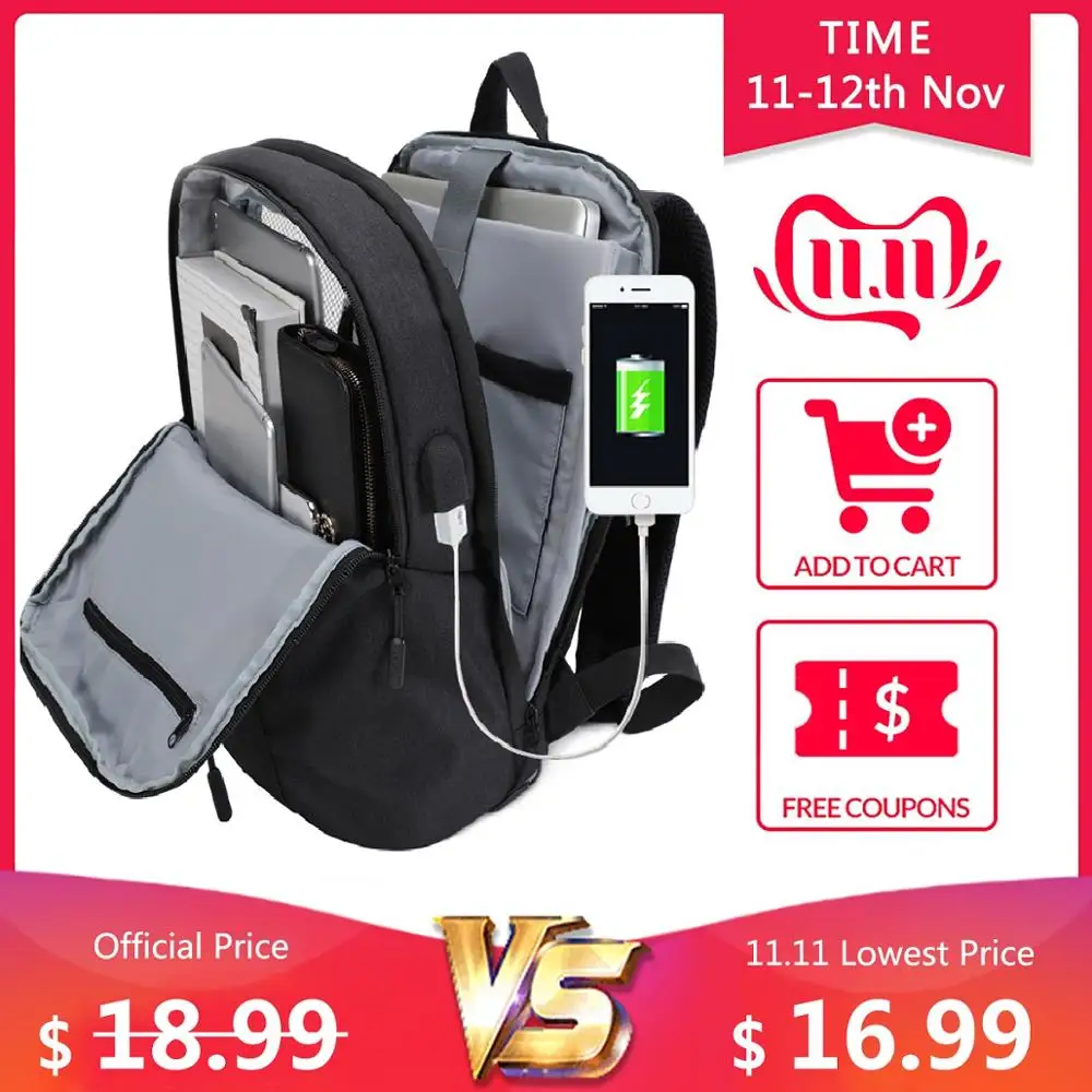 Baratos Mochila TINYAT para ordenador portátil para hombre, USB para 15,6 pulgadas, Mochila para hombre, 90c, Mochila de hombro abierta para negocios, Mochila para hombre, Mochila de viaje