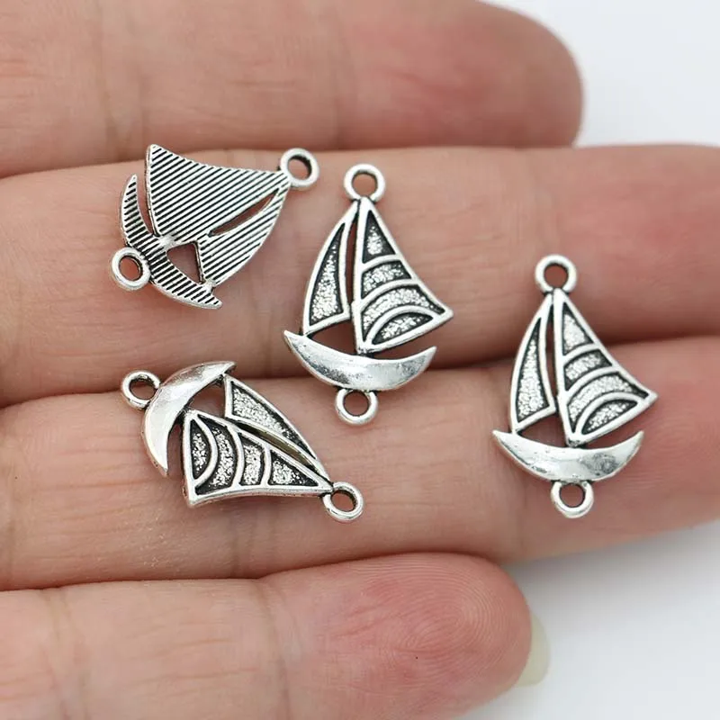 

JAKONGO Antique Silver Plated Boat Charm Connectors for Making Bracelet Handmade DIY Jewelry Accessories 23x15mm 20pcs