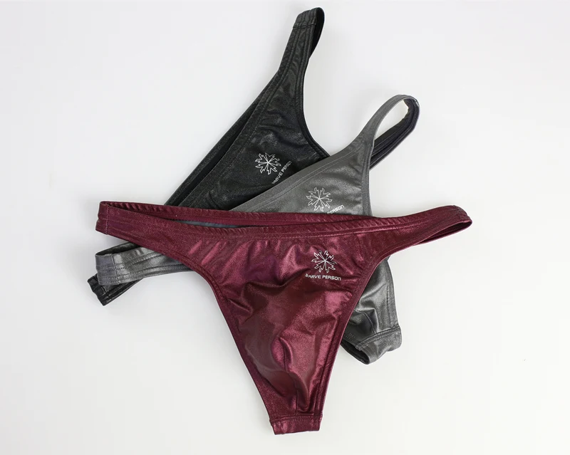 Description Picture 3 of item3pcs/lot New BRAVE PERSON Men Briefs Sexy Mens Low Waist Briefs Imitation Leather Male Underpants Briefs Men Thongs Underwear