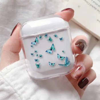 

Cute blue butterfly for airpods 1 2 case clear hard PC INS Korea Earphone protective shell for air pod 2 1 cover new capa back