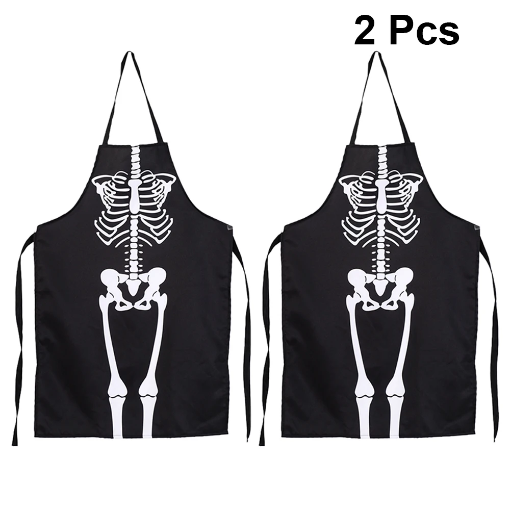 2pcs Halloween Horror Apron Funny Novelty Adult Skeleton Printing Apron