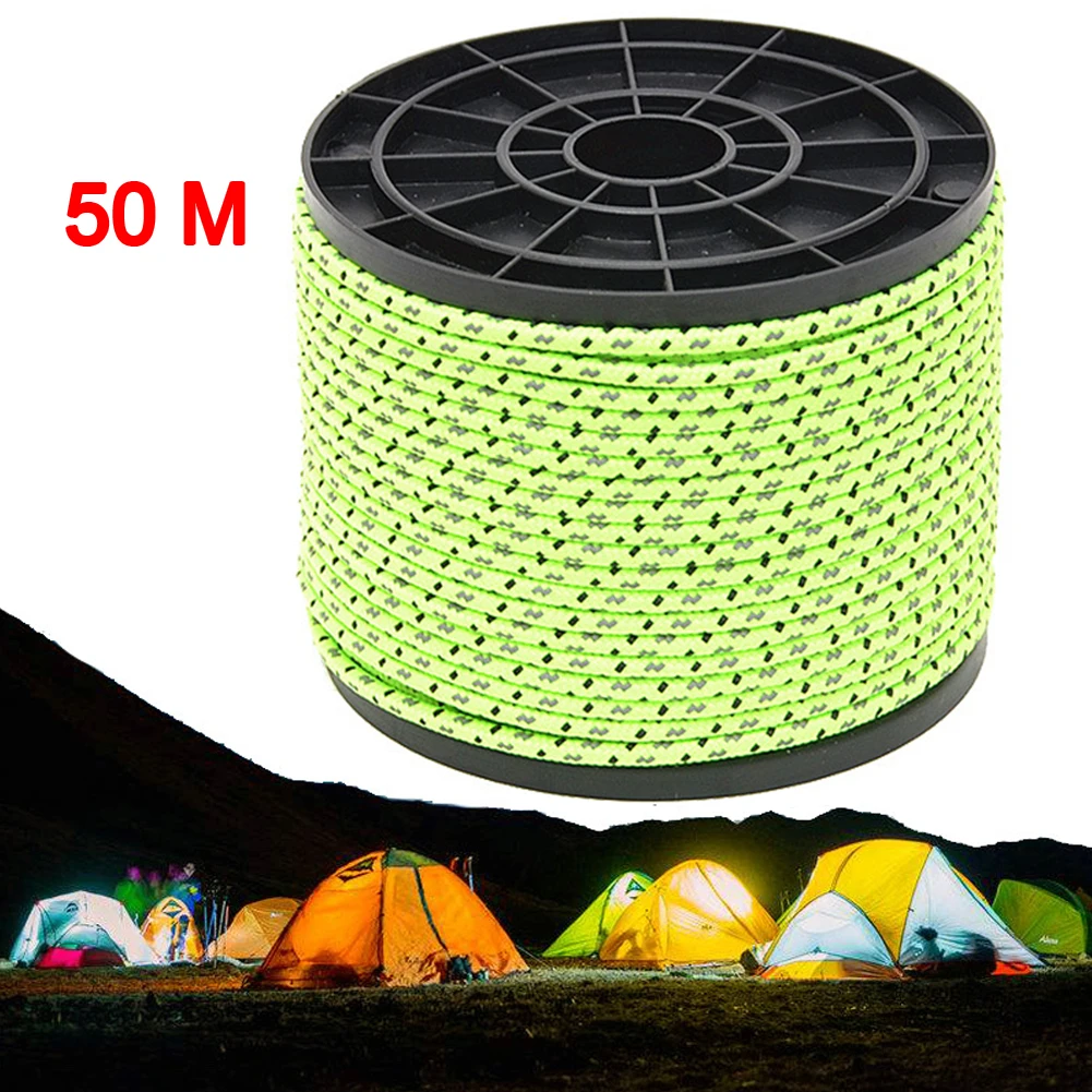 50 Meters Reflective Accessories Tent Rope Parachute Survival Durable Outdoor Mountaineering Hiking Camping Awning Tool