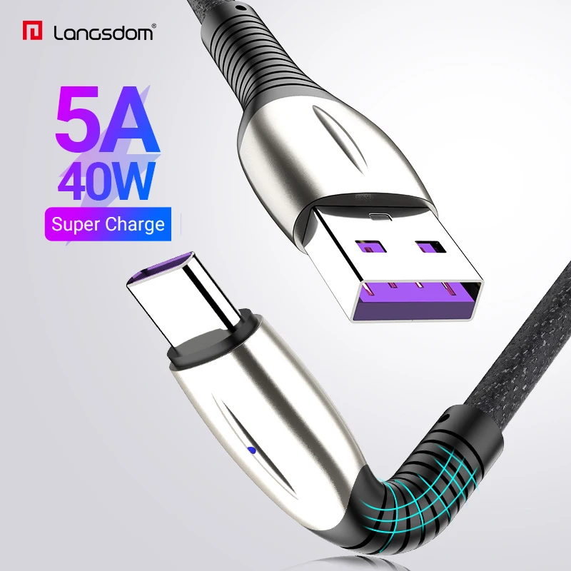 Langsdom кабель type c 5A 40 Вт Быстрая зарядка USB C для передачи данных Huawei Mate 30 20 P30 P20 P10 Pro