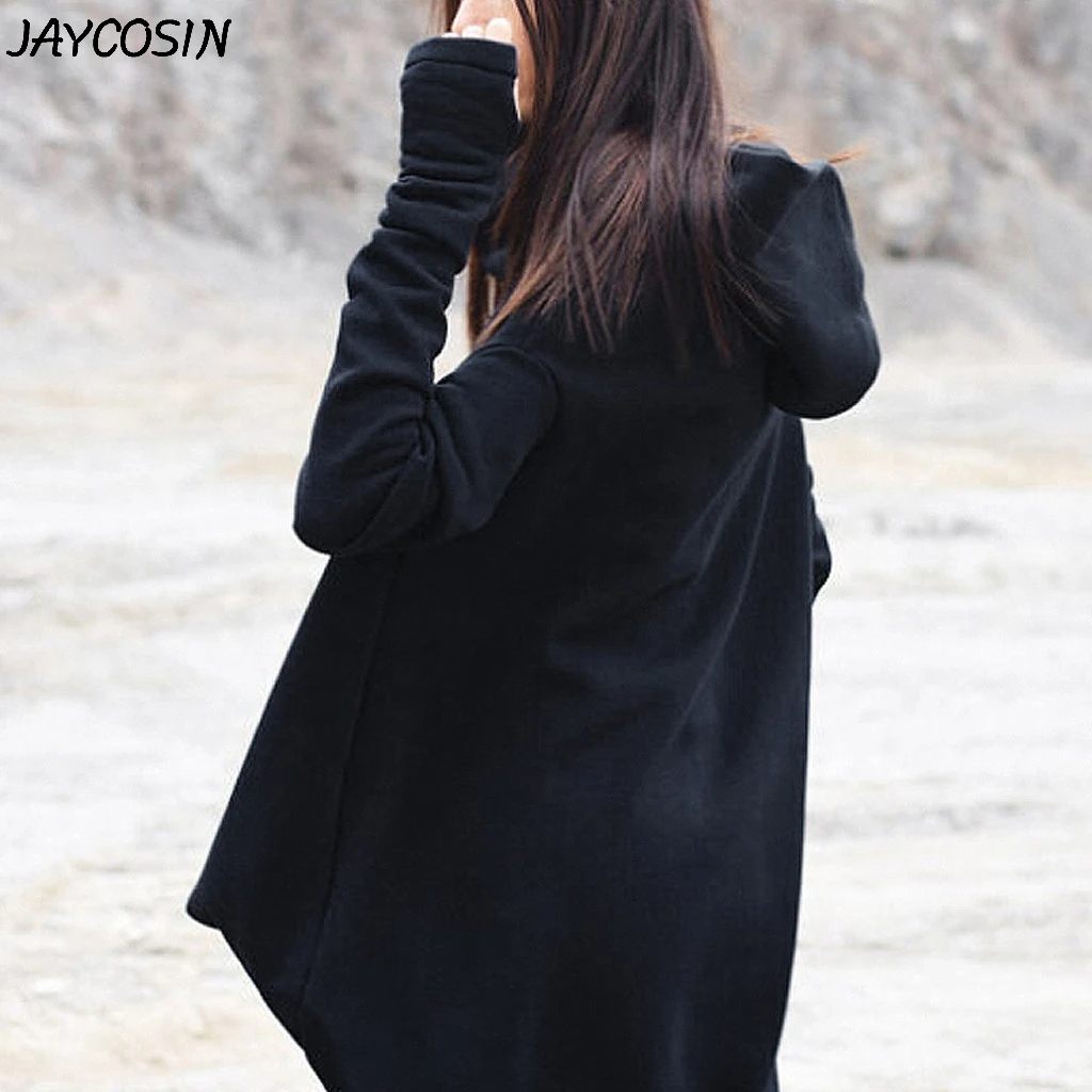 JAYCOSIN, Женская толстовка, одноцветная, с длинным рукавом, с капюшоном, джемпер, платье, негабаритный, для зимы, для отдыха, Длинная толстовка, платье, пуловер, топы o7
