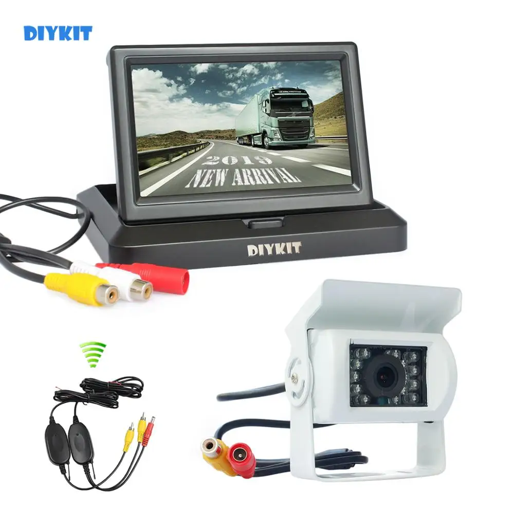 Diykit, беспроводной 5 дюймов складываемый автомобильный монитор водонепроницаемый ИК ночного видения CCD камера заднего вида для грузовика Караван Автобус Ван белый