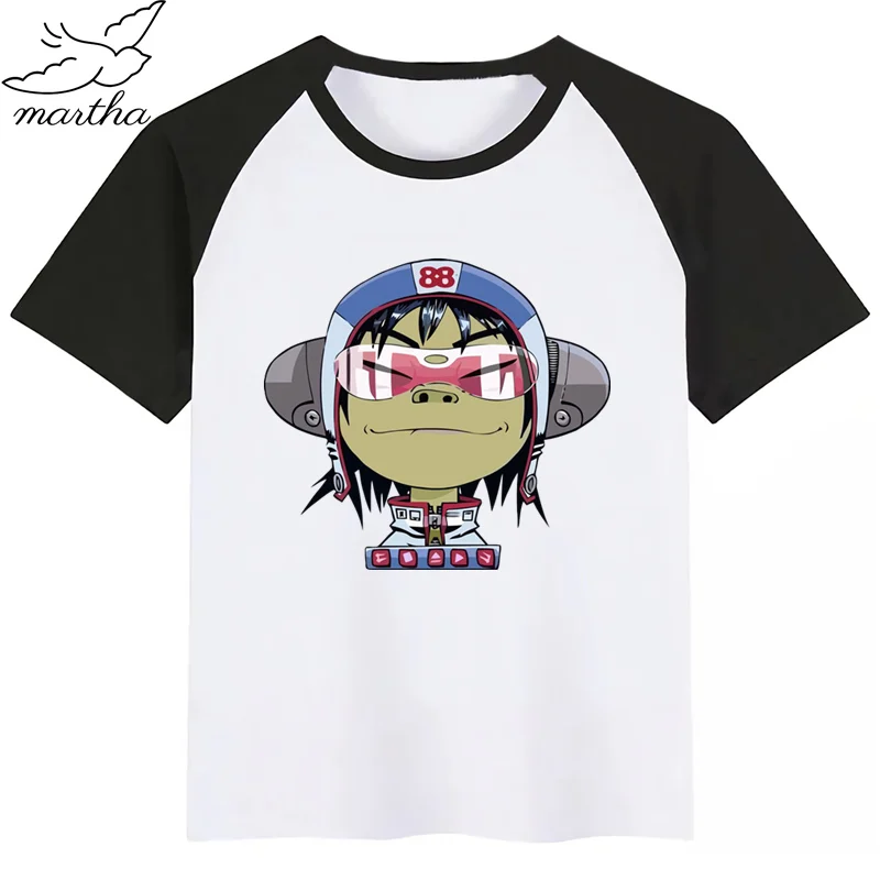 Gorillaz/рок-группа, модная футболка с забавным принтом и принтом из мультфильма «Мердок руссель», детские летние топы с круглым вырезом, футболка для мальчиков и девочек