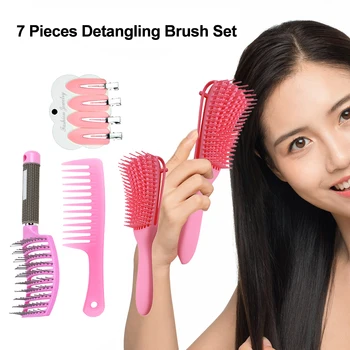 

7pcs/set Scalp Massage Brush Set Detangling Brush Eight-Claw Comb Tail Wide Tooth Comb Set for Wet/Dry/Long Thick Curly Hair