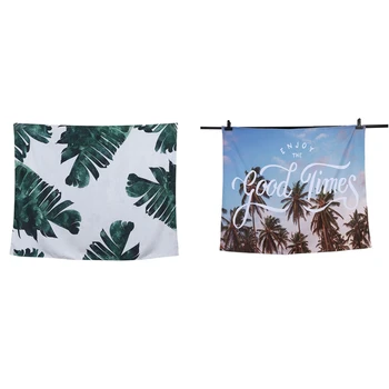 

2x Tapestries Hippie Wall Hanging Tapestry (150 cm x 130 cm )(White Green Leaves&Blue-Green Letter Tree)