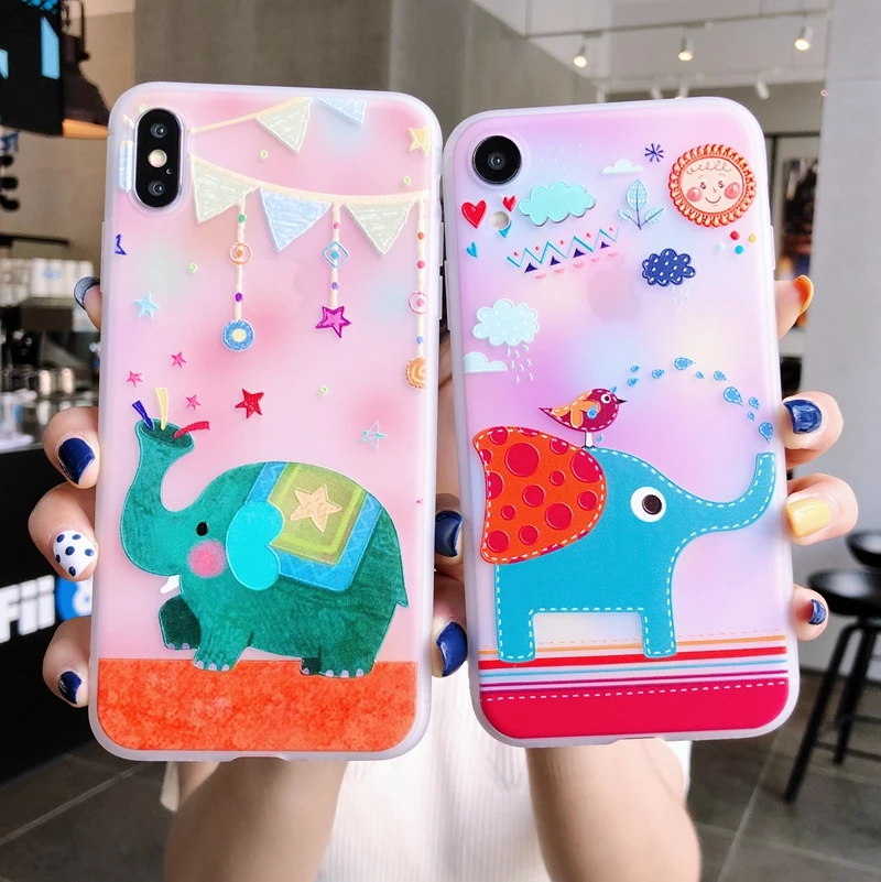 

Matte White Cartoon Elephant Back Cases For iPhone 11 Pro XS Max XR X Cases For iPhone 5 5S S SE 8 7 6 6S Plus Soft TPU Silicone