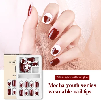 

24pcs Detachable Full Cover False Nail Artificial Tips for Decorated Press On Nail Art Fake Extension Tips with Glue Adhesive